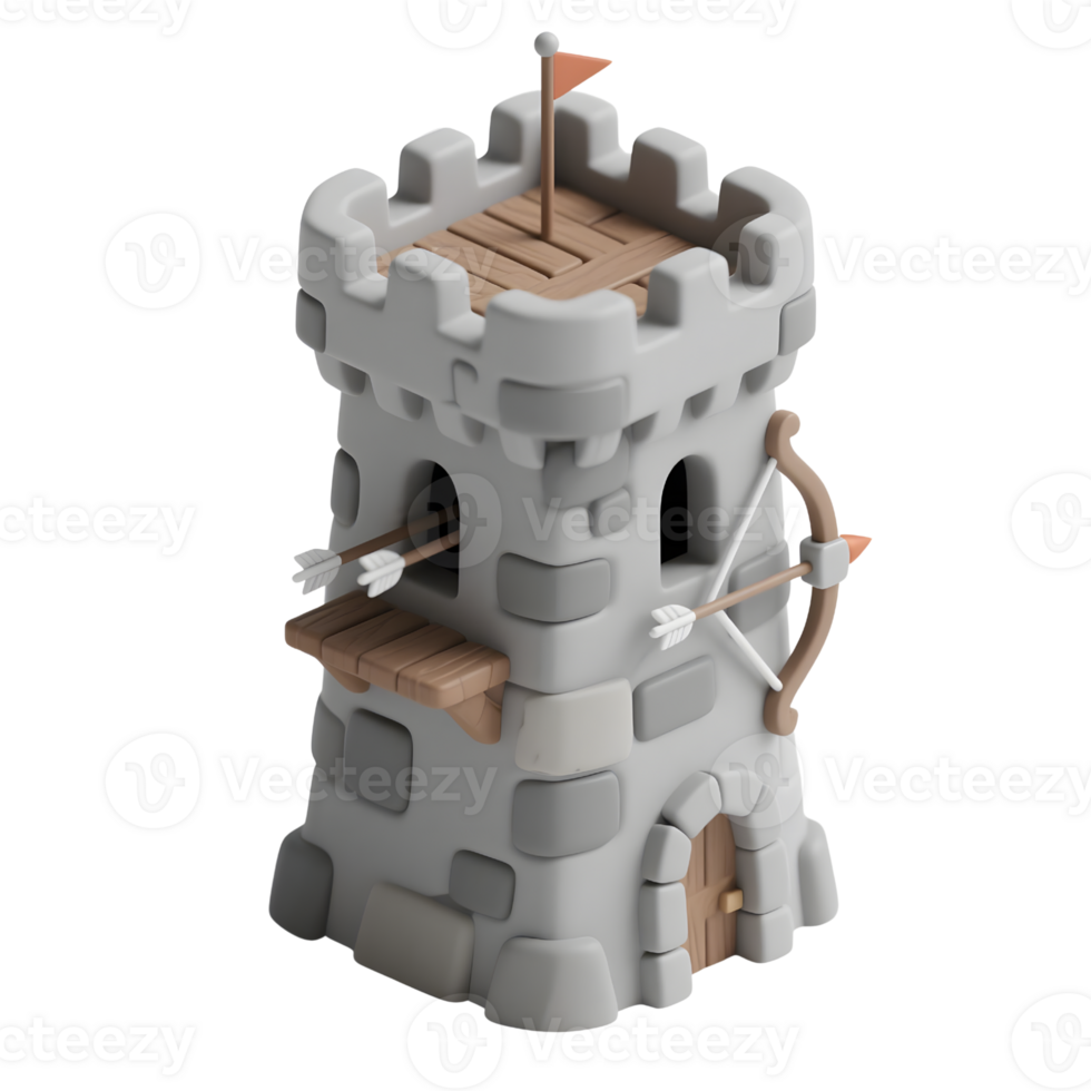 A medieval stone castle tower isolated on transparent background png