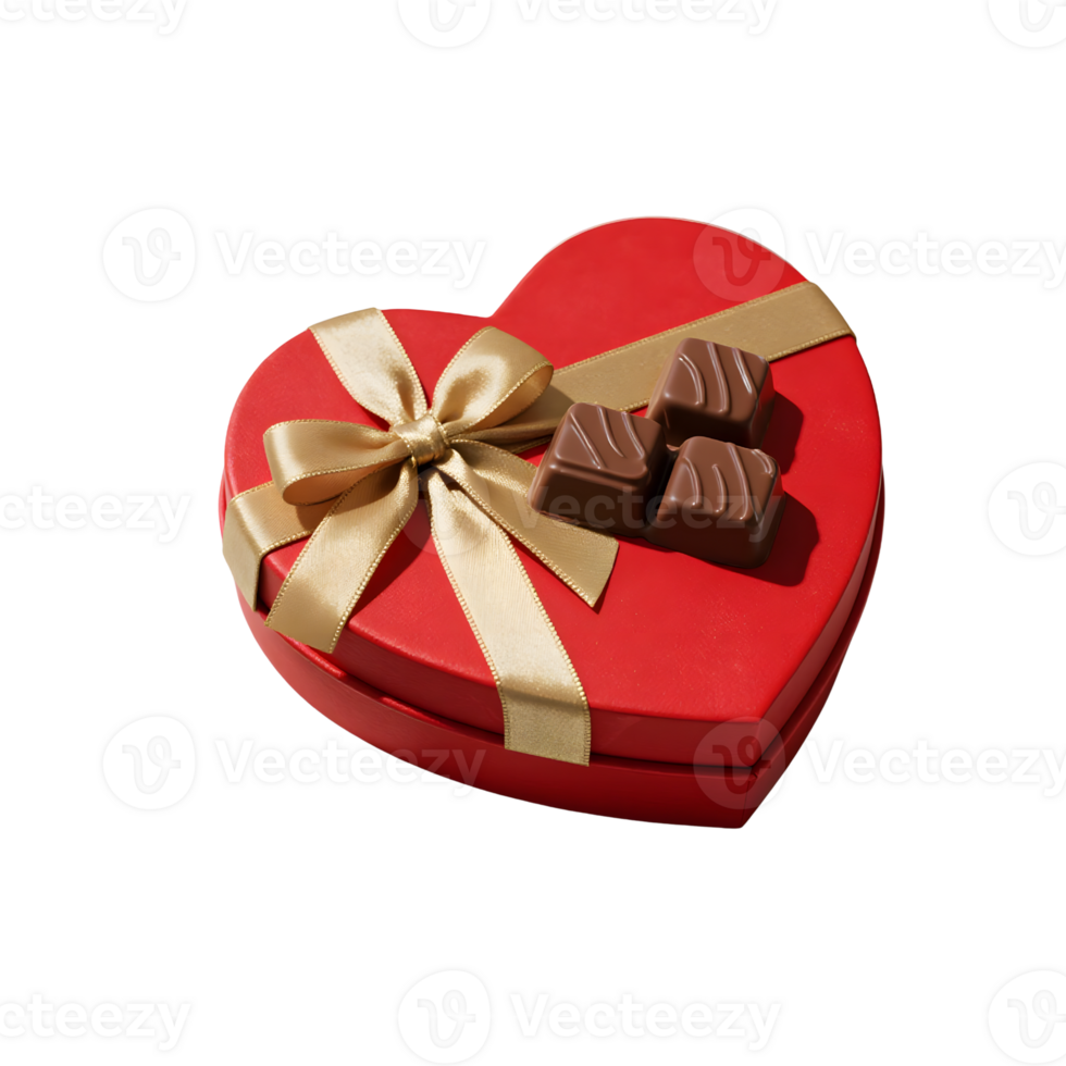 A red heartshaped box of chocolates with a gold bow isolated on transparent background png