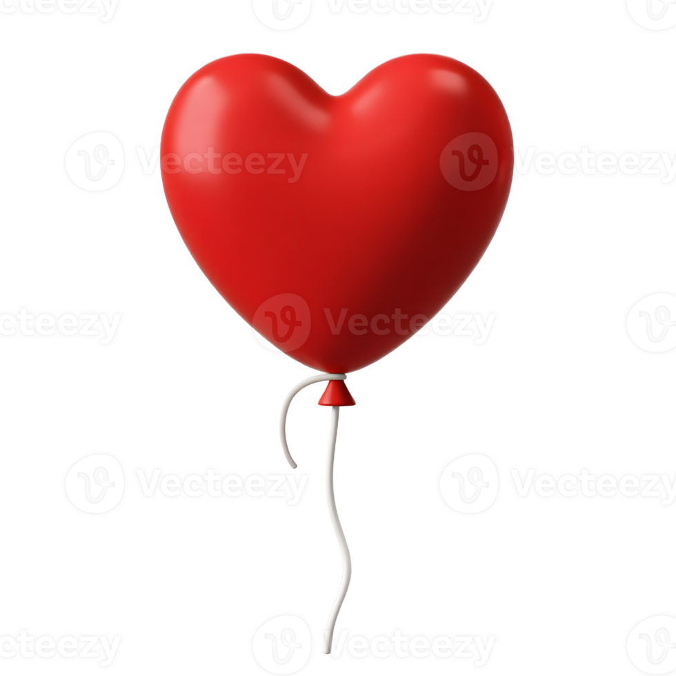 A red heartshaped balloon isolated on transparent background png