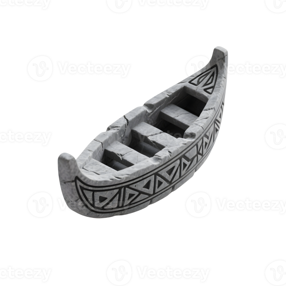 An ancient stone carved canoe isolated on transparent background png
