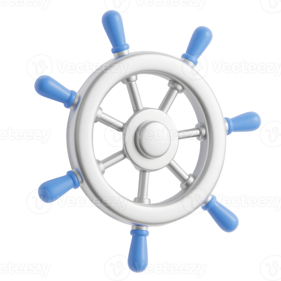A modern silver ship wheel isolated on transparent background png