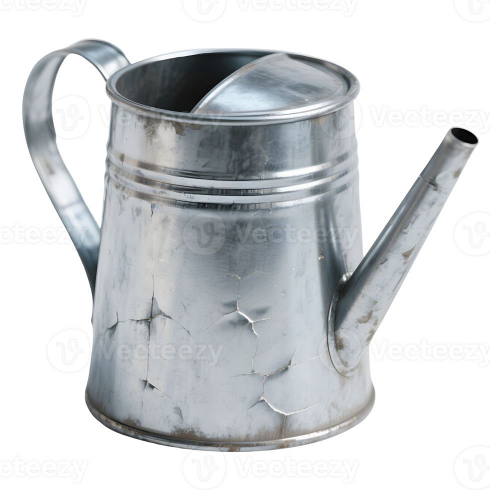 An old metal watering can isolated on transparent background png