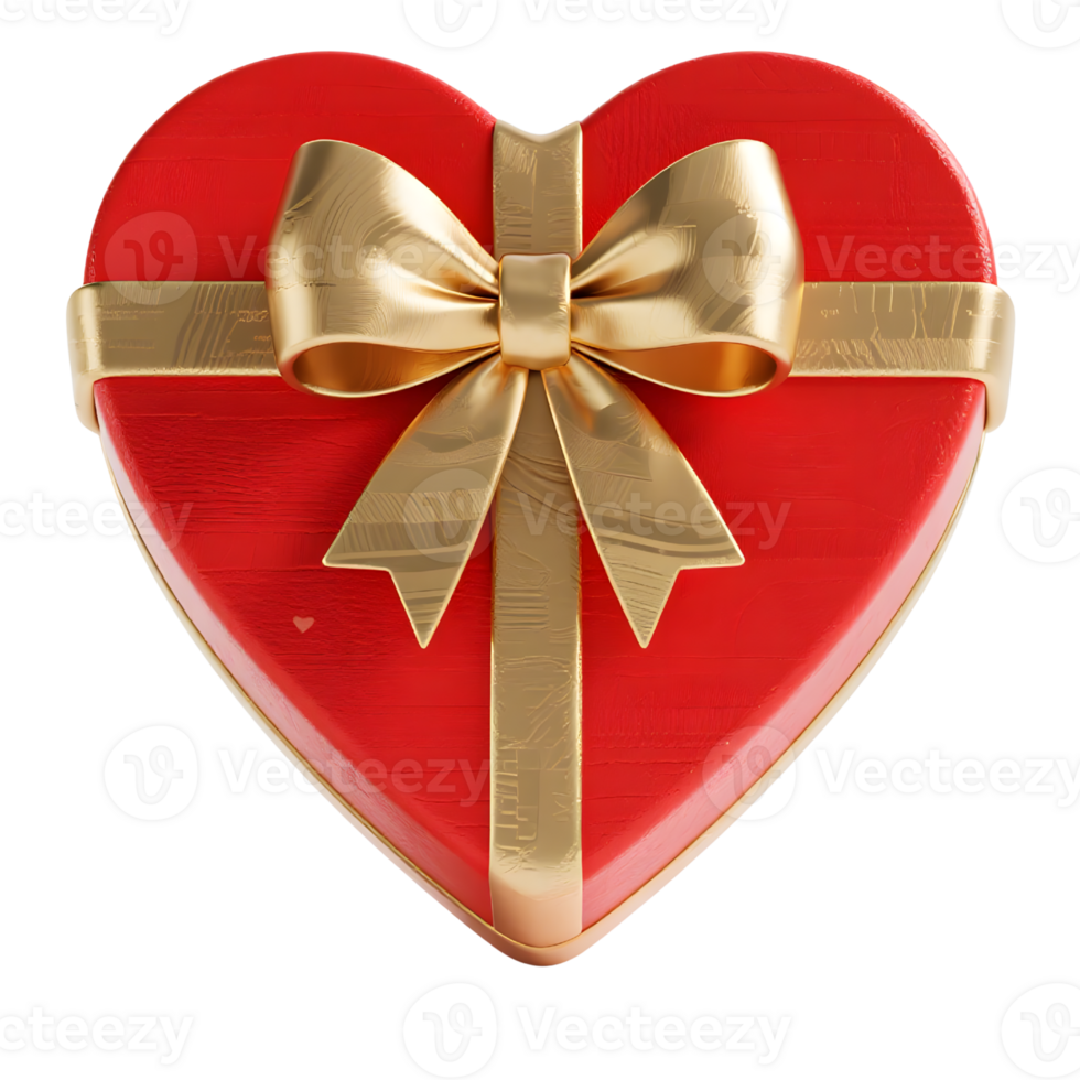 A red heartshaped box with a gold bow isolated on transparent background png