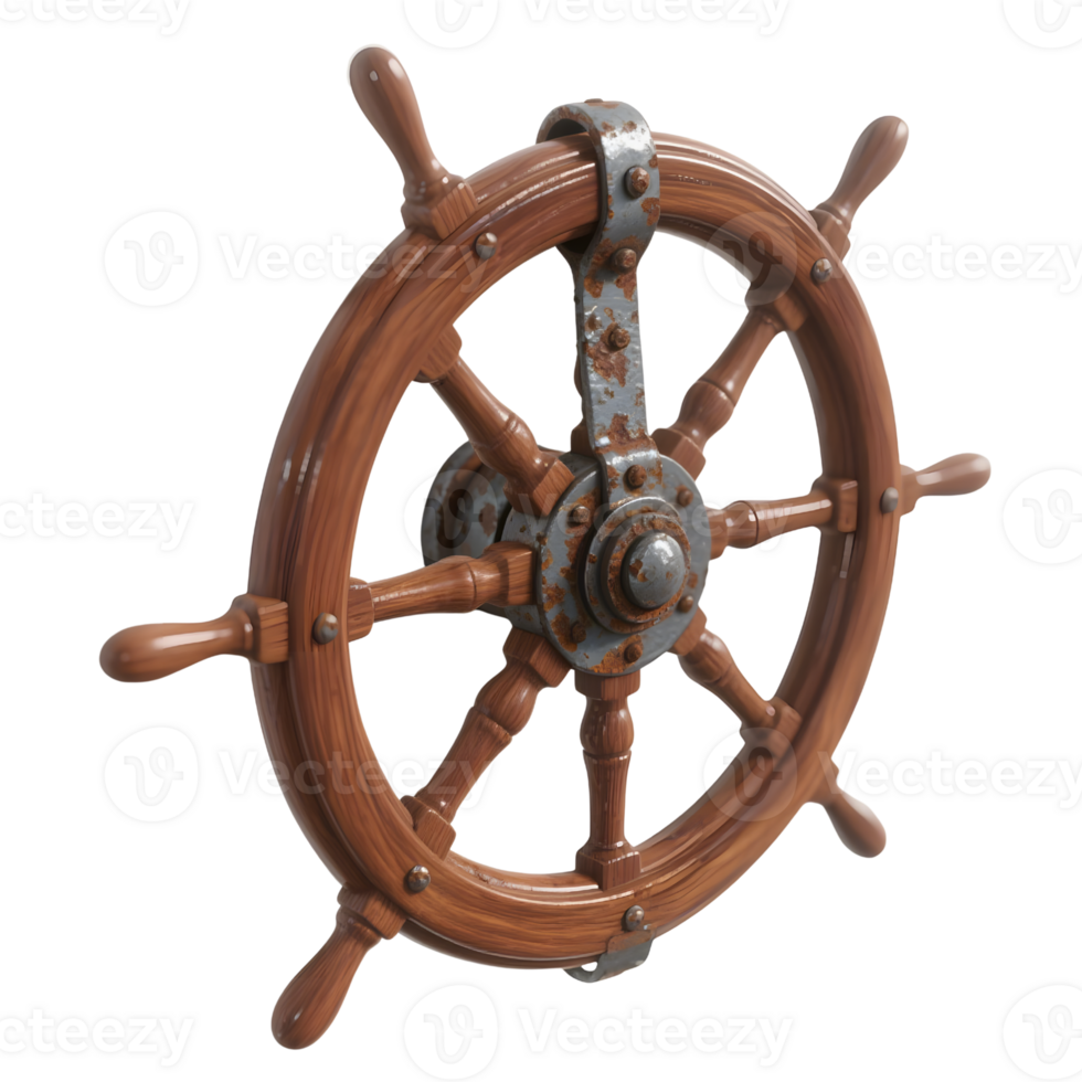 A vintage ship steering wheel isolated on transparent background png