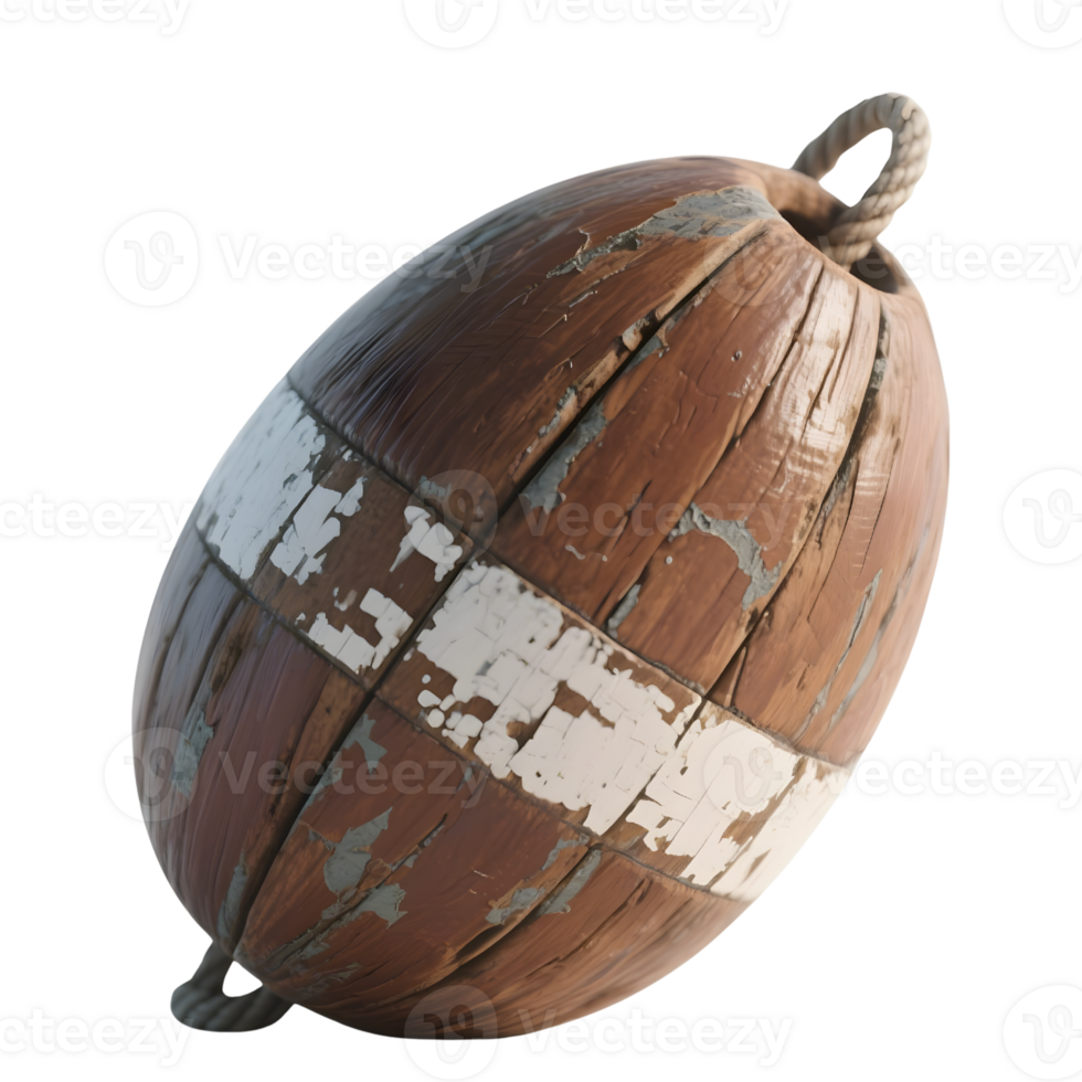 An old wooden buoy with a white stripe isolated on transparent background png