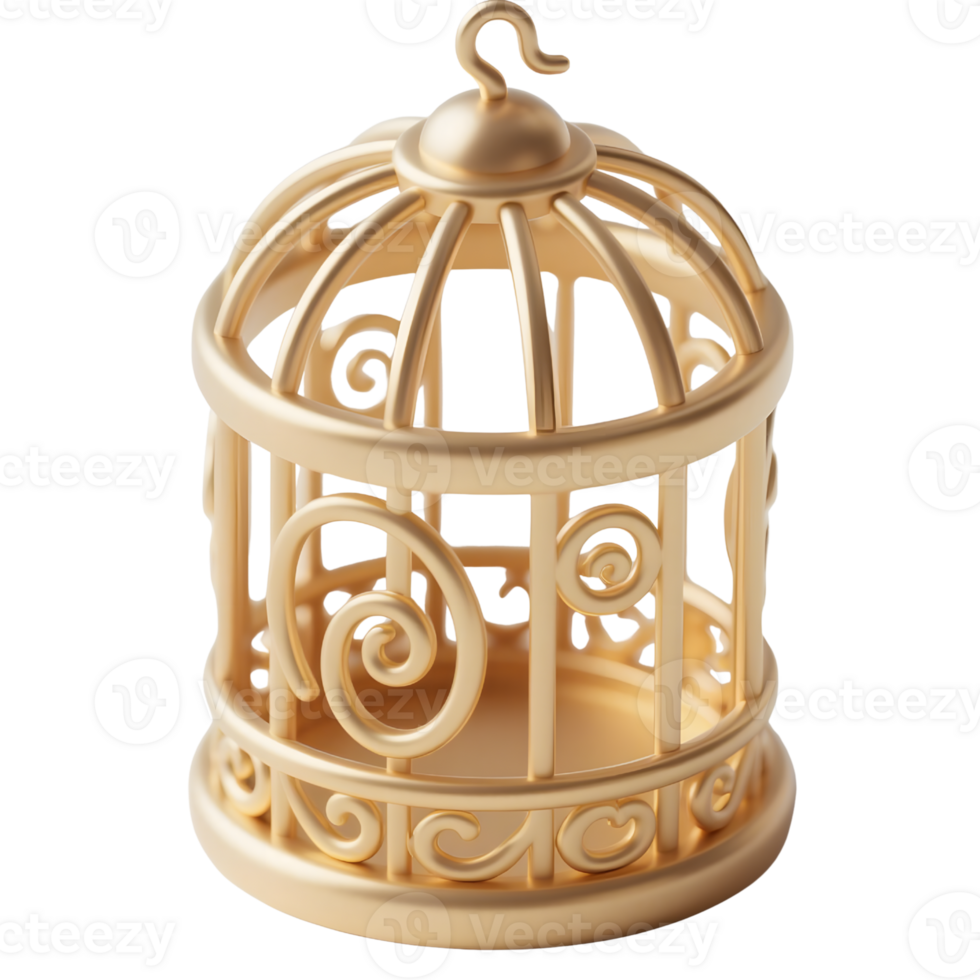 A golden ornate birdcage isolated on transparent background png