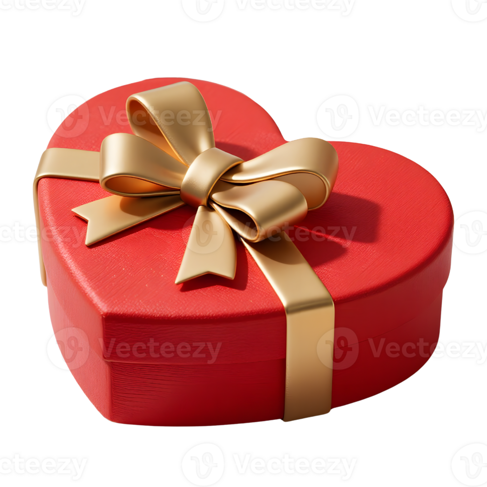 A red heartshaped gift box with a gold ribbon isolated on transparent background png