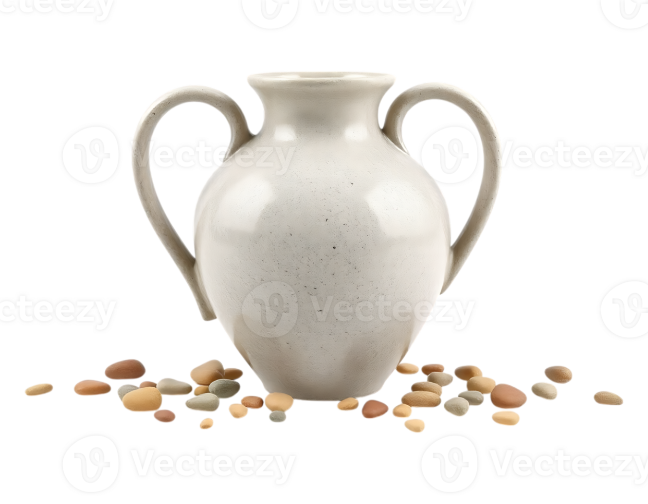 Elegant Ceramic Amphora with Pebbles on a Transparent Background png