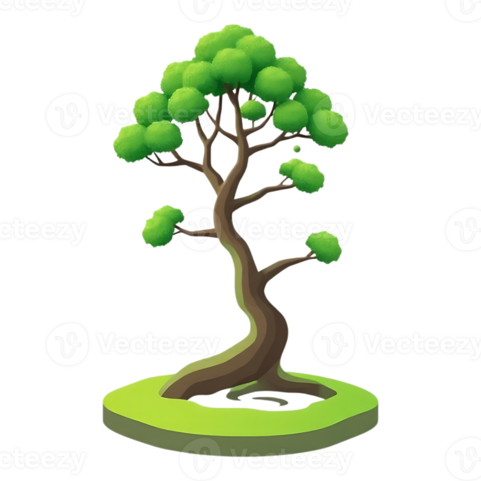 Stylized Bonsai Tree Illustration on Transparent Background png