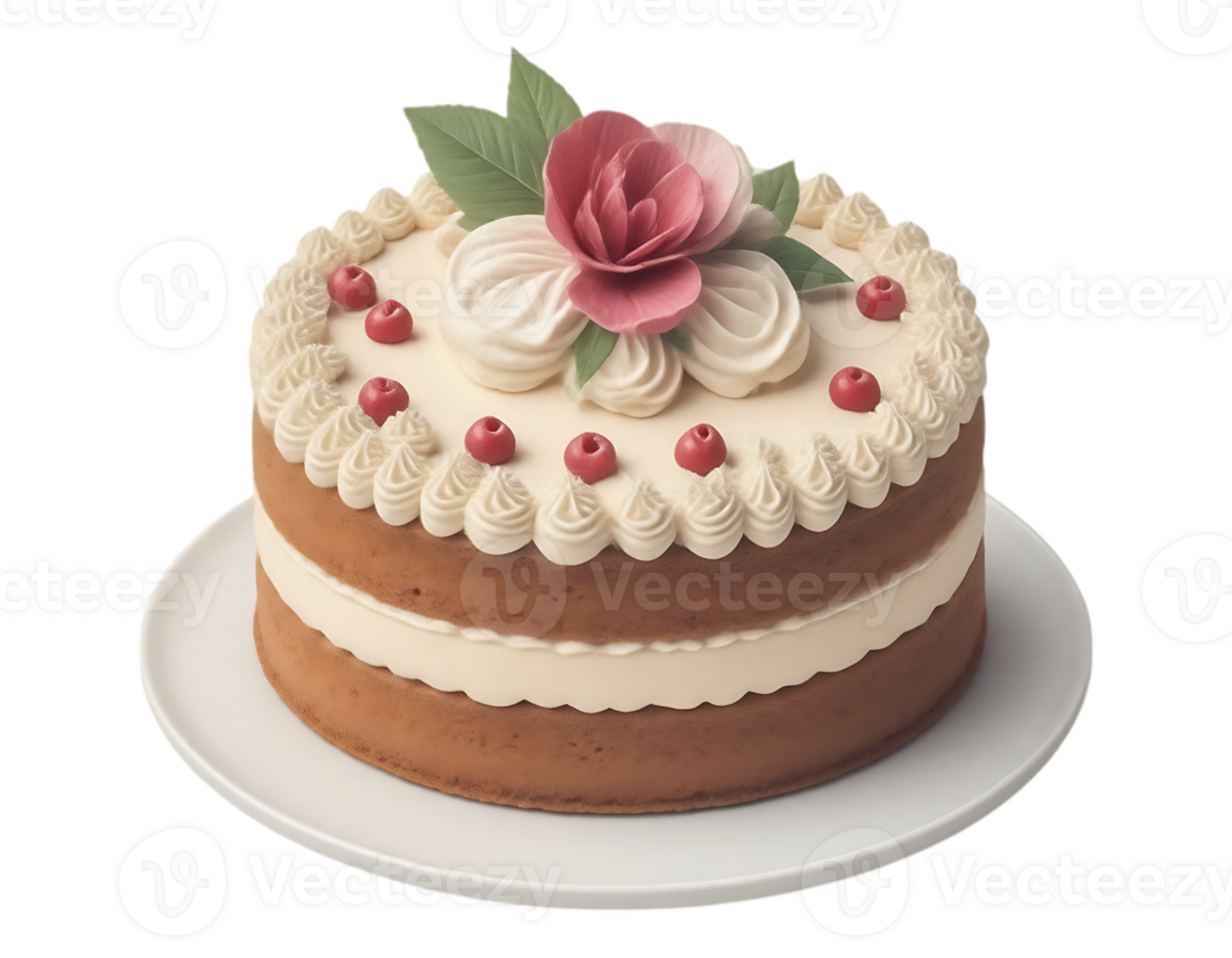 Beautiful Cake Decorated with Flowers and Berries png