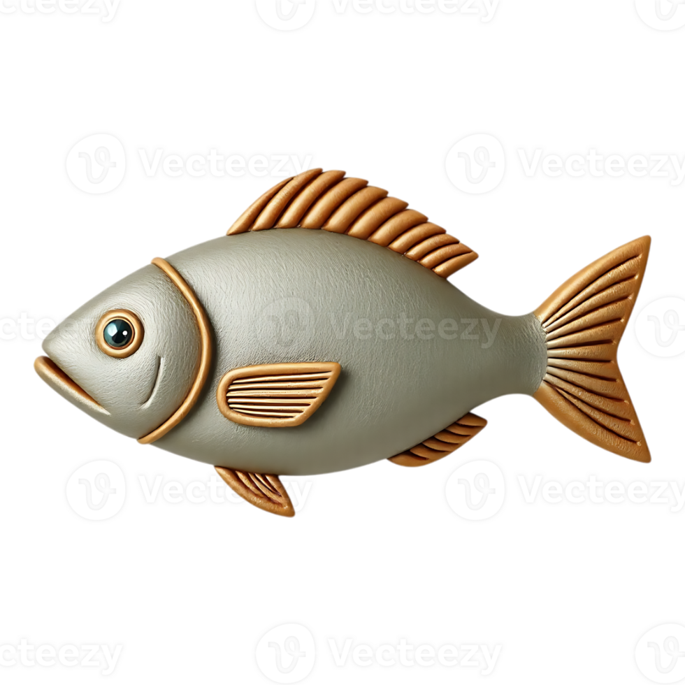 3D cartoon fish with gold trim png