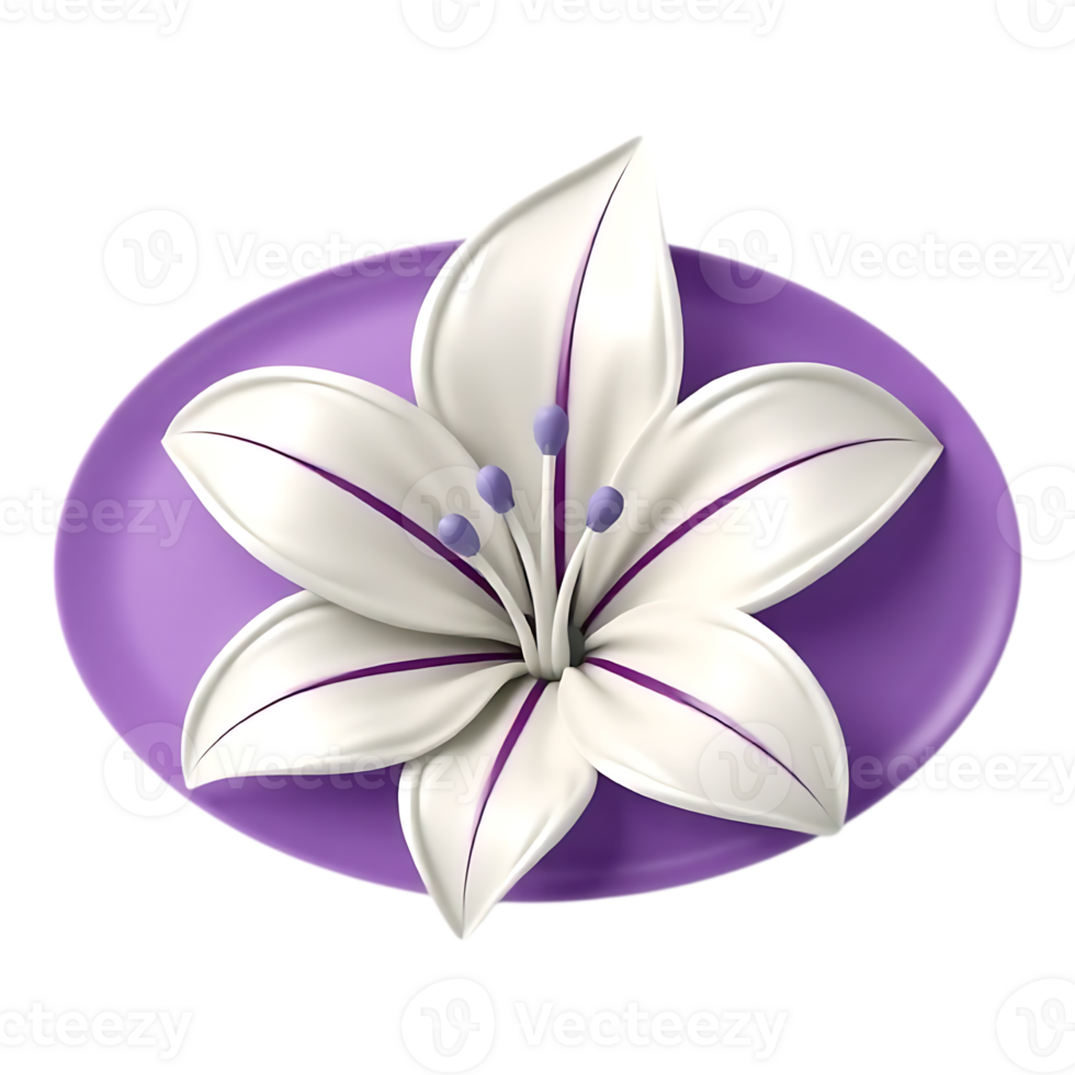 3D cartoon lily flower on a purple oval png