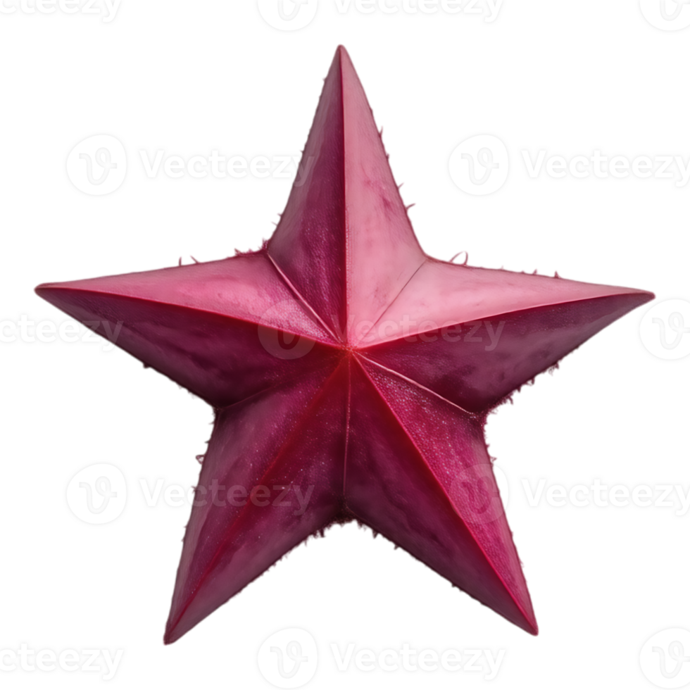 A radiant, ruby-red, five-pointed star, perfect for holiday decorations and festive designs. png