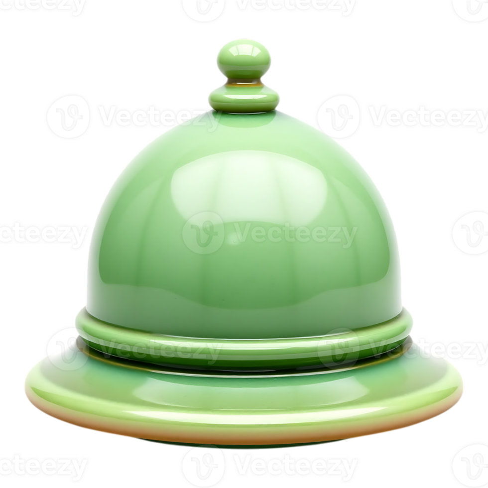 3D render of a shiny green serving bell cloche png