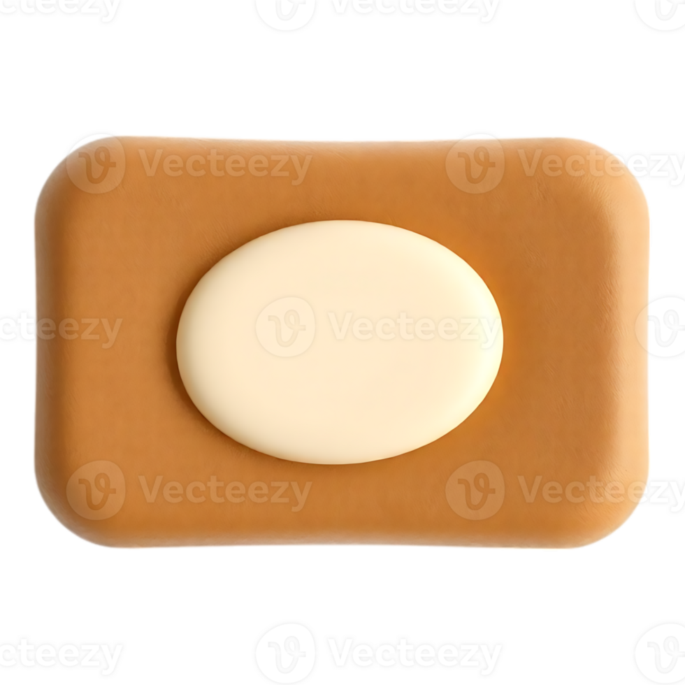 3D rendered soap bar with a white oval-shaped soap on a transparent background png