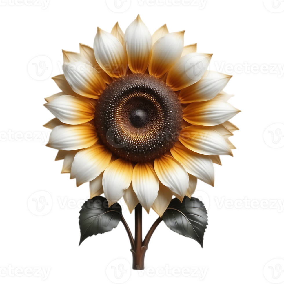 Stunning 3D Sunflower with Detailed Petals and Leaves on Transparent Background png