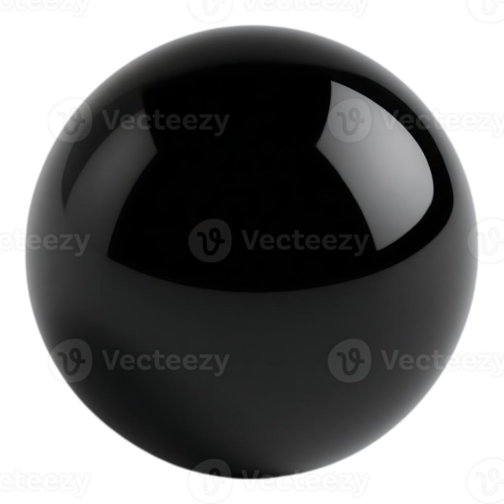 A perfectly reflective 3D black sphere on a transparent background png