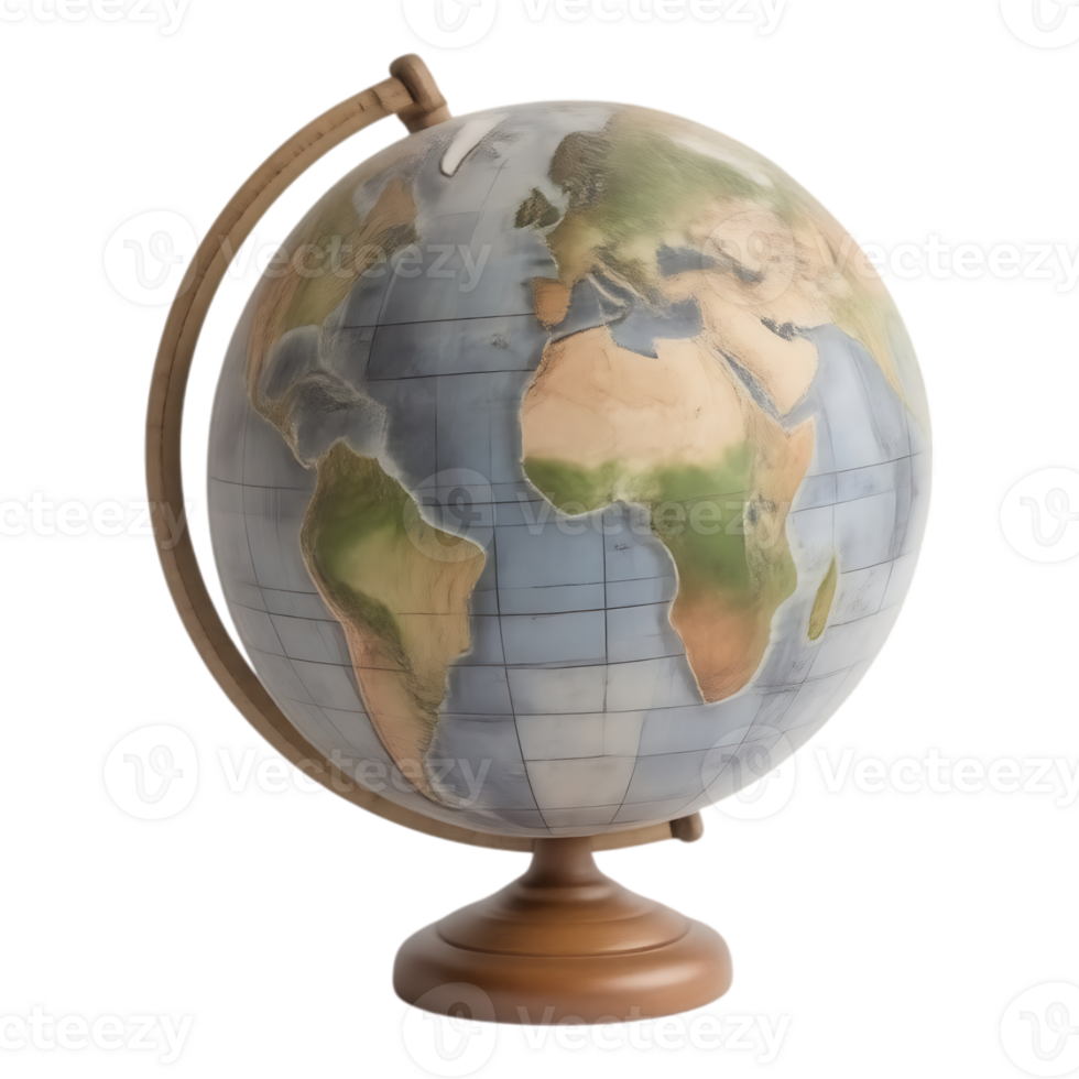 Detailed View of a Globe on a Wooden Stand png
