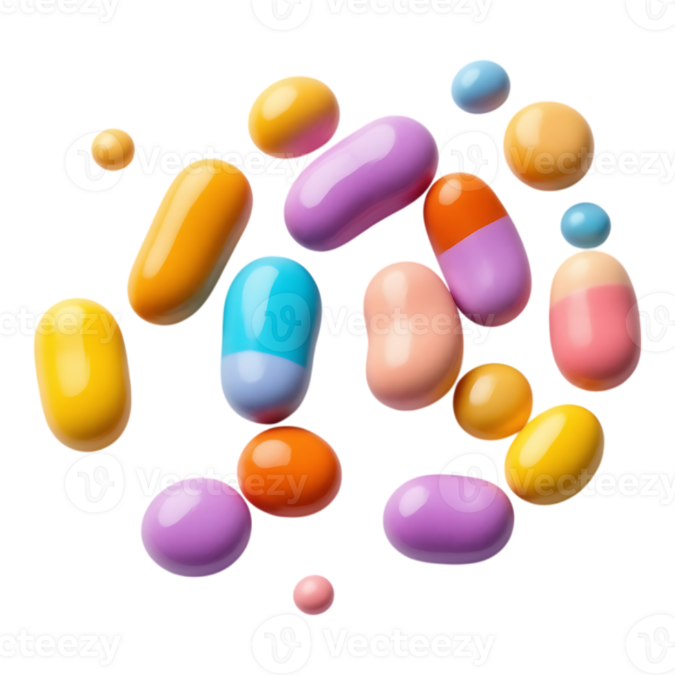 Colorful 3D Pills and Capsules on Transparent Background png