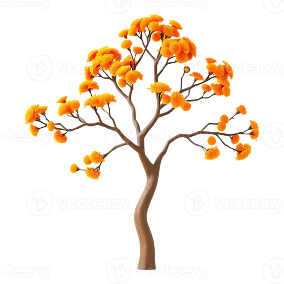 Cartoon Tree with Orange Blossoms on Transparent Background png