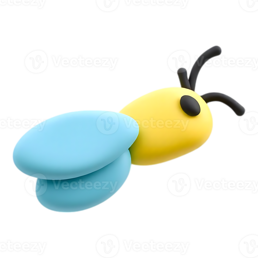 Cute 3D Cartoon Bee with Blue Wings png