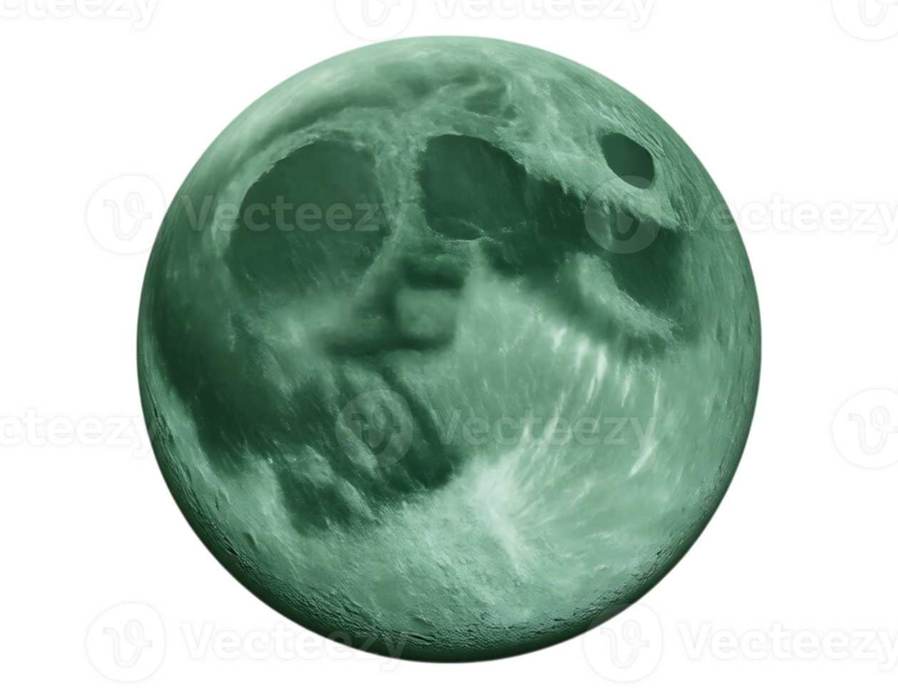 A luminescent green moon with detailed craters. png