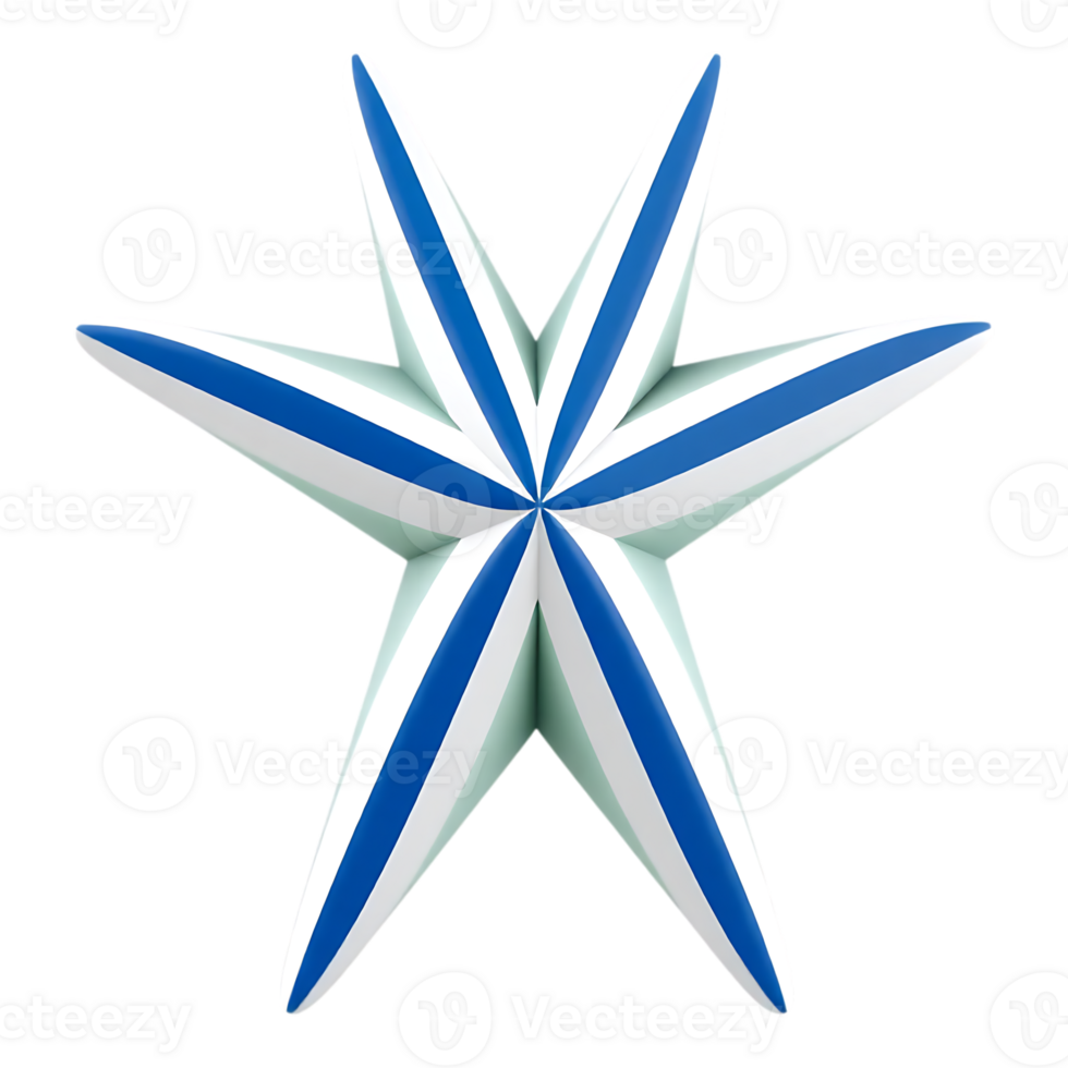 3D Seven-Pointed Star with Blue and White Stripes png