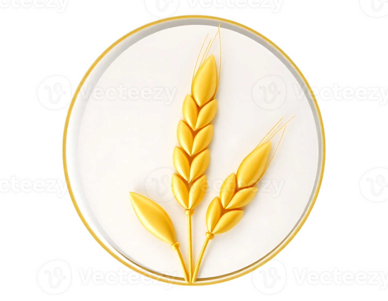 3D illustration of wheat ears inside a golden circular badge png