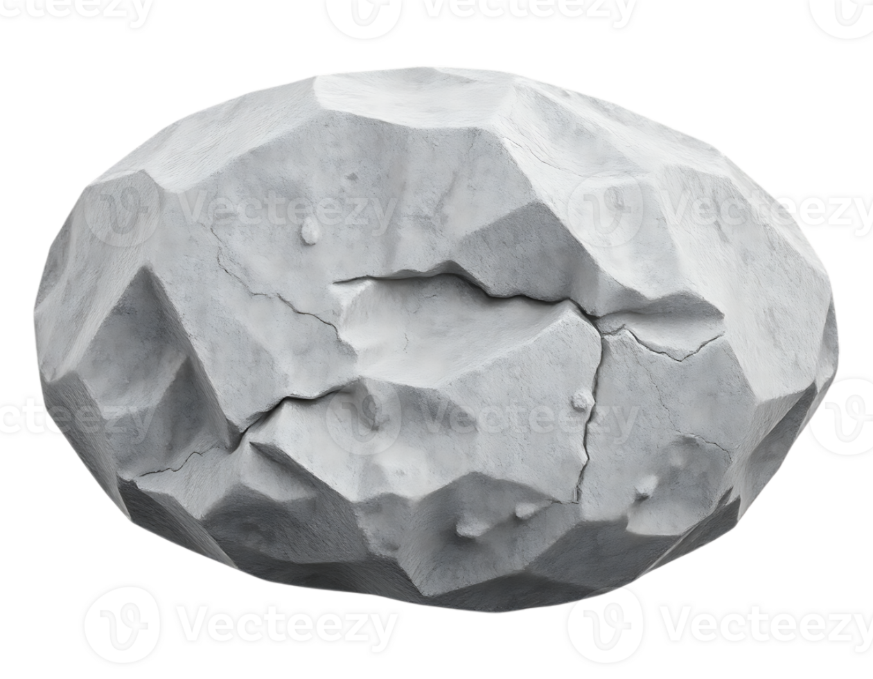 Detailed depiction of a fractured white stone, isolated on a transparent background. png