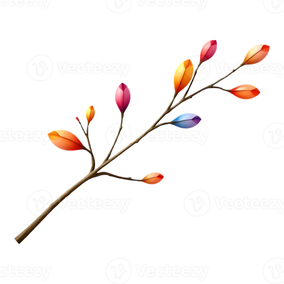Colorful branch with leaves on transparent background png