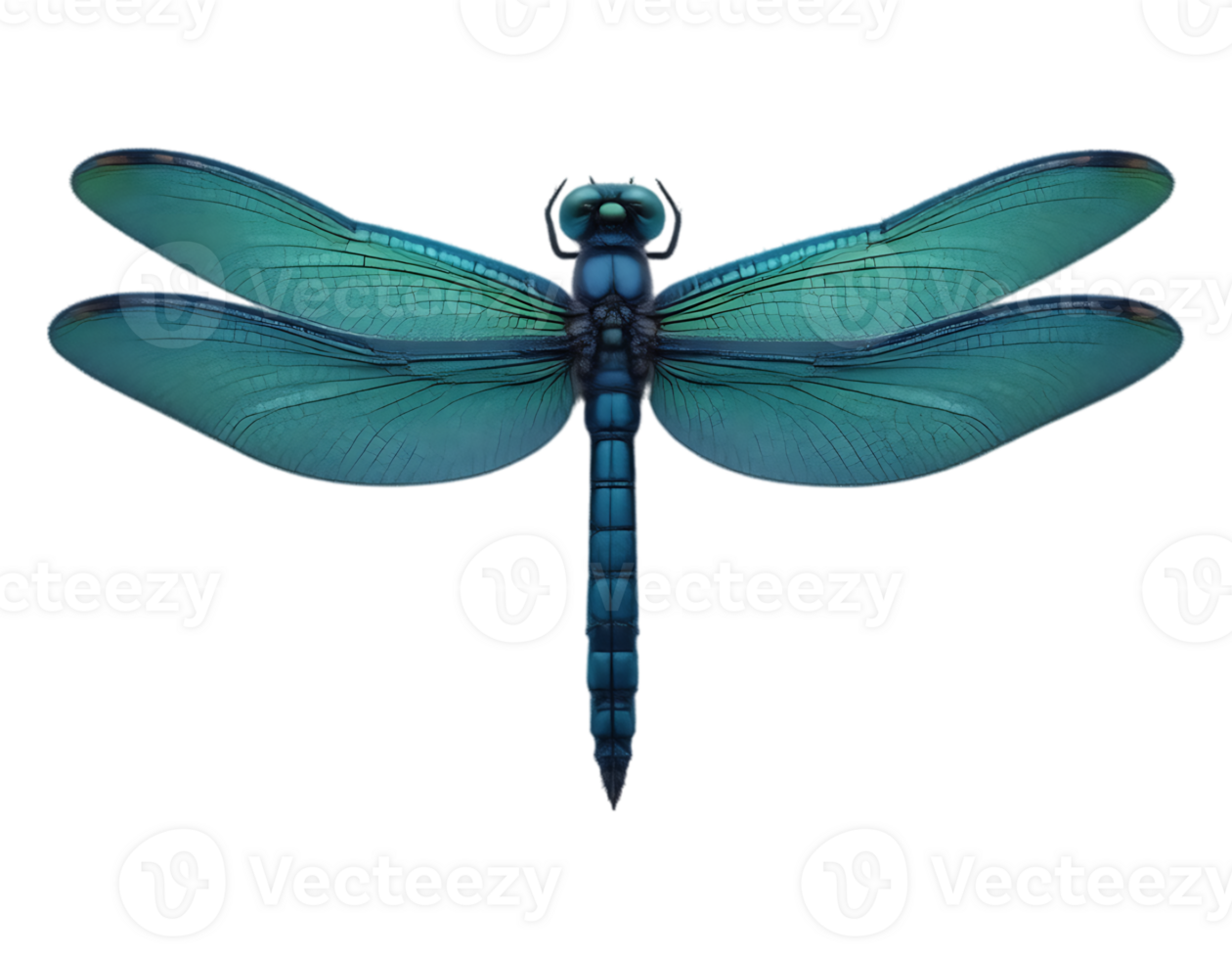 Close-up of a Teal Dragonfly with Transparent Wings png
