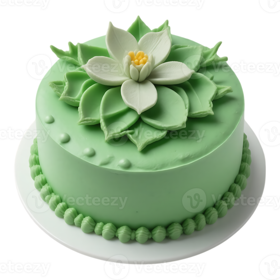 Elegant Green Floral Cake with White Flower Decoration png