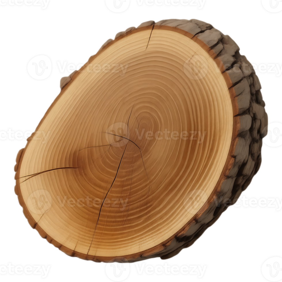 Detailed view of a tree trunk slice showcasing wood grain and annual rings png