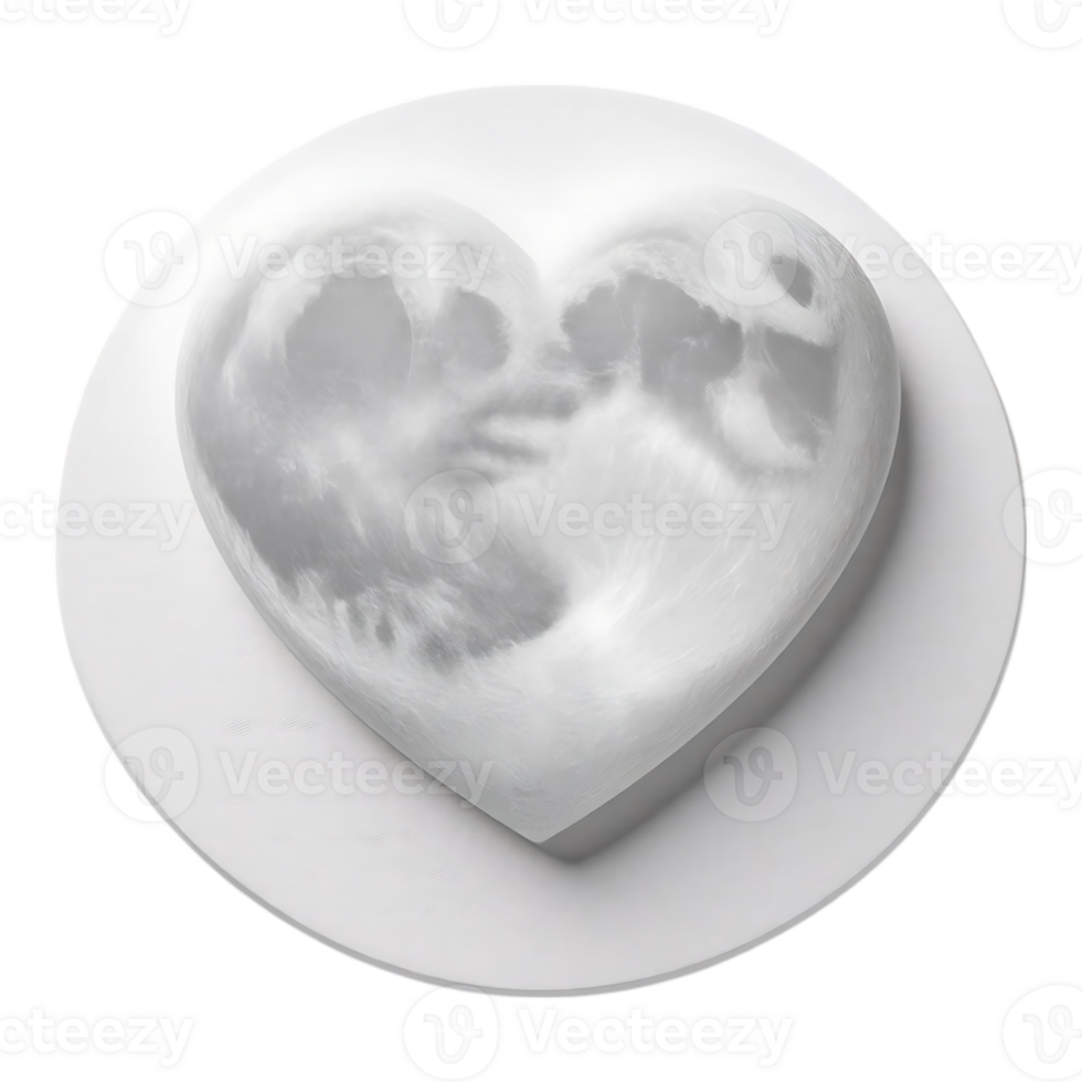 3D Heart-Shaped Moon on a White Surface png