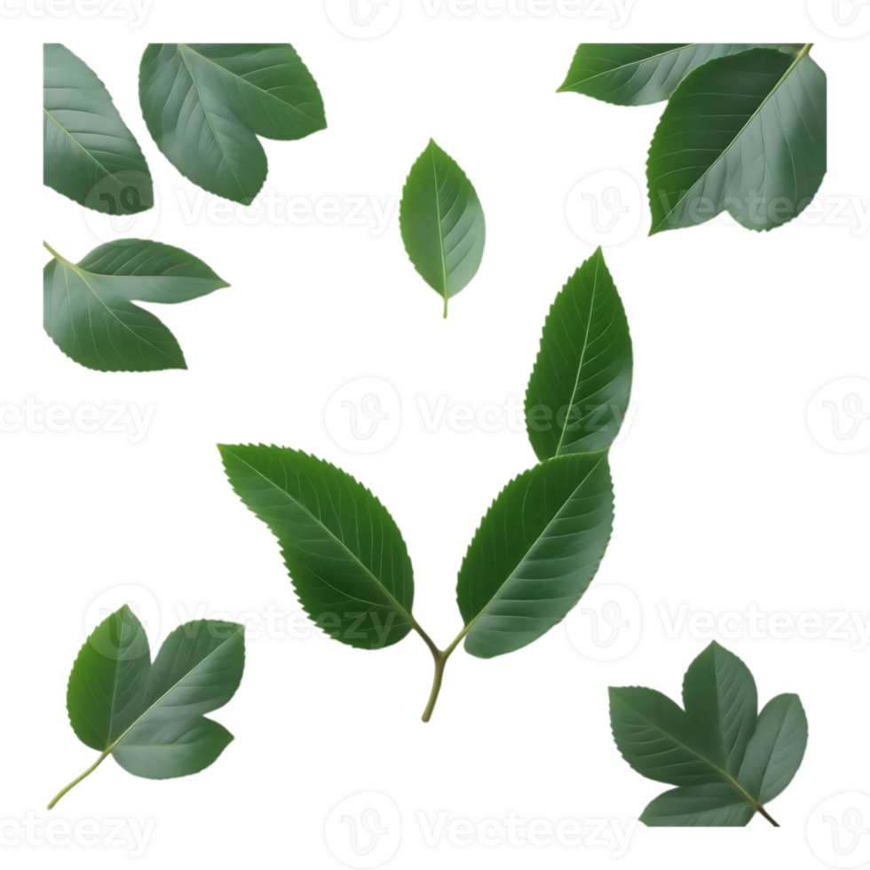 Assorted green leaves on transparent background png