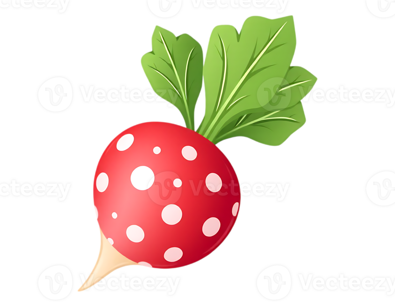 Cartoon Radish with Polka Dots and Green Leaves png