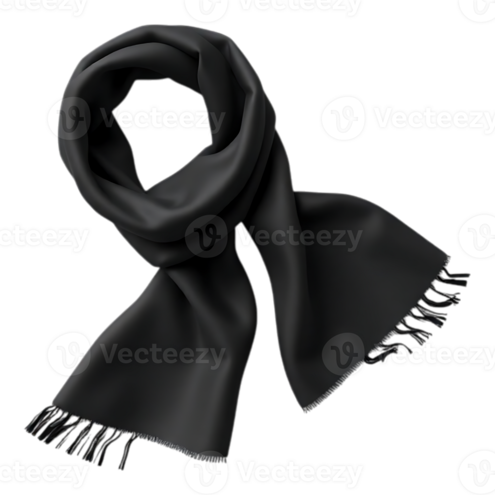 Elegant Black Scarf with Fringe for Winter png
