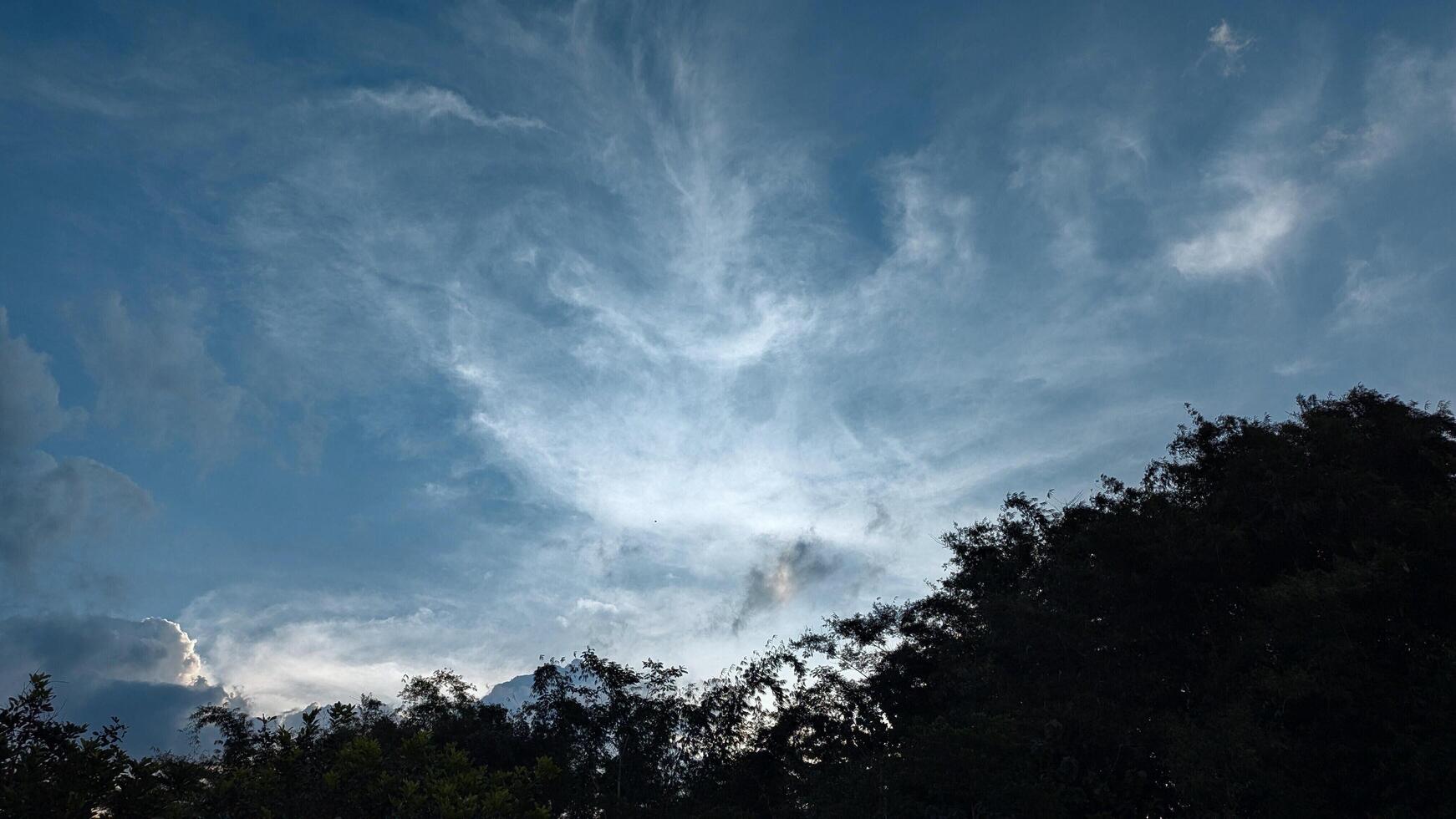 Dramatic Sky Above Dark Silhouette Trees, A Stunning Cloudscape photo