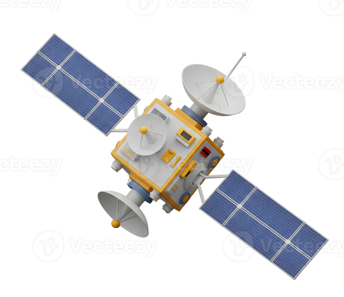 Communications satellite minimalist 3D rendering in a soft and smooth renderer png