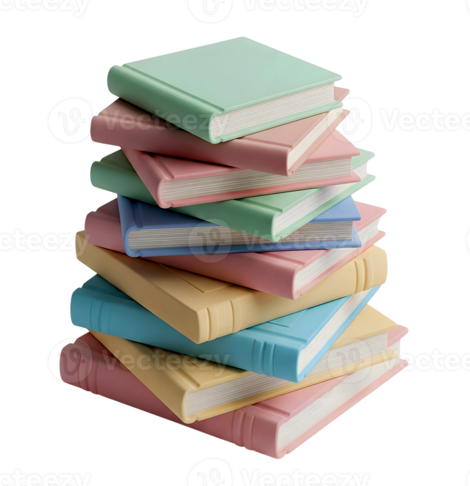 Stack of books minimalist 3D rendering in a soft and smooth renderer png