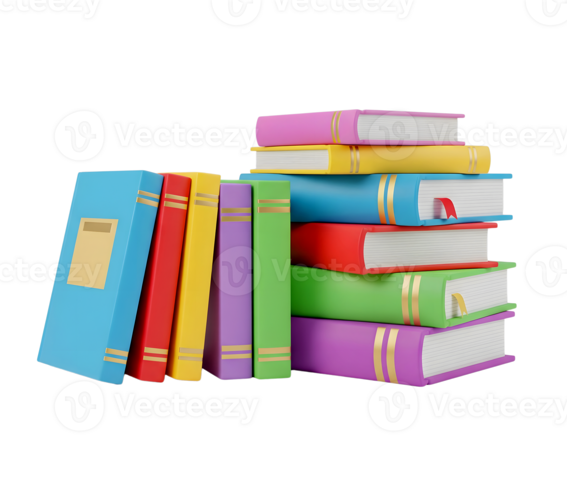 Stack of books minimalist 3D rendering smooth renderer png