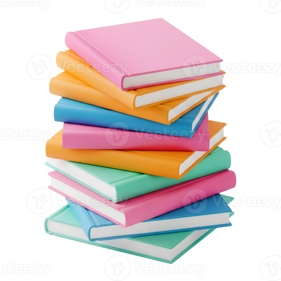 Stack of books minimalist 3D rendering a soft and smooth renderer png