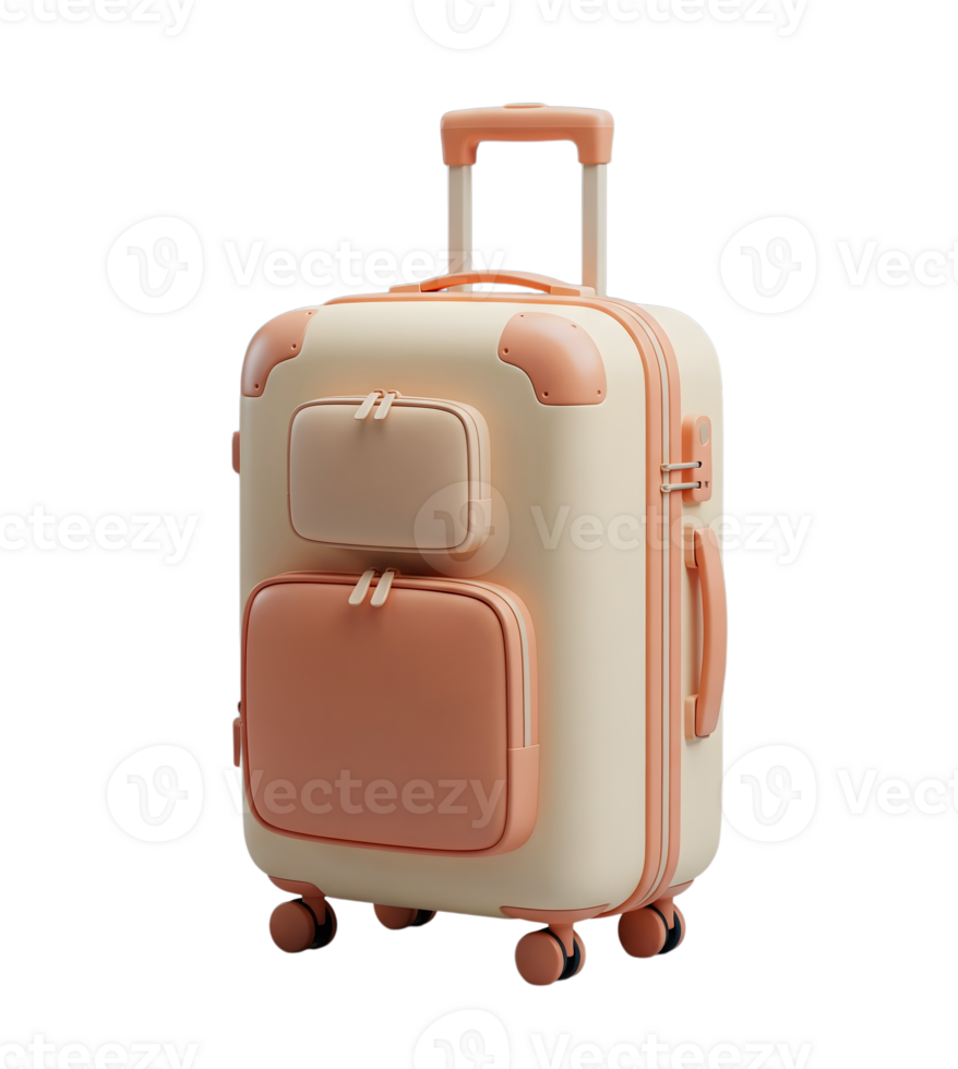 Travel suitcase minimalist 3D rendering in a soft and smooth renderer png