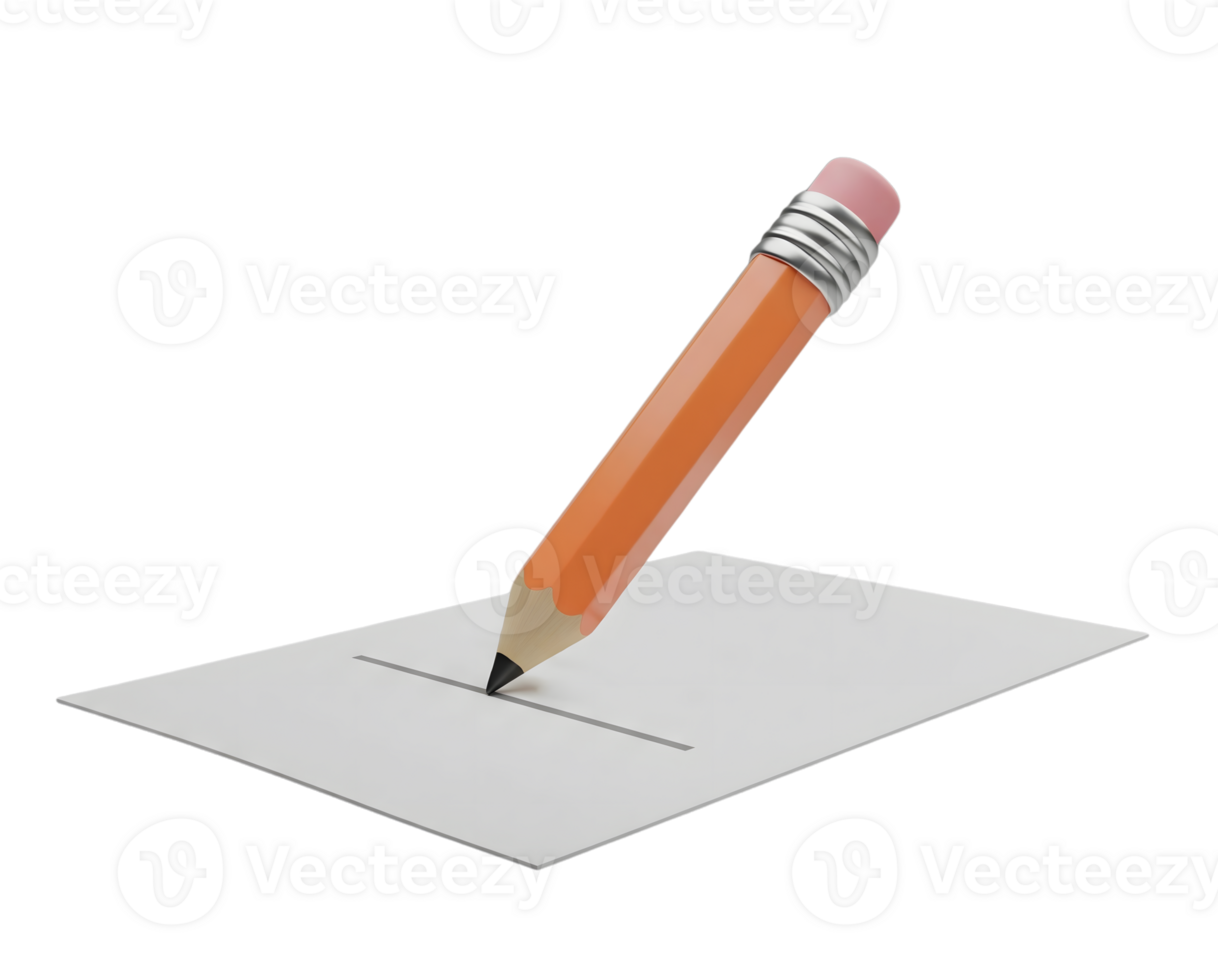 Classic yellow pencil on paper minimalist 3D rendering in a soft and smooth renderer png