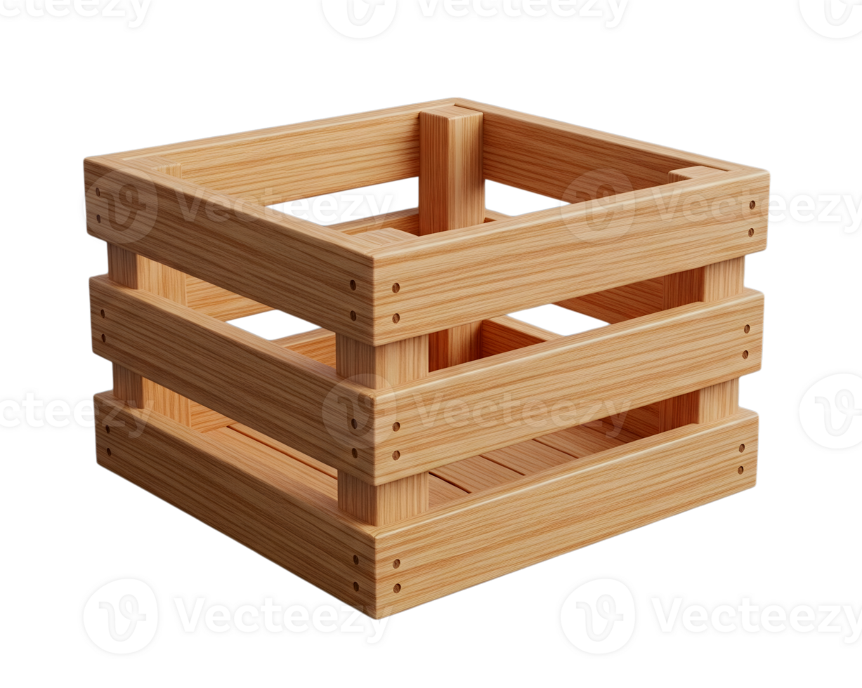 wooden crate minimalist 3D rendering in a soft and smooth renderer png