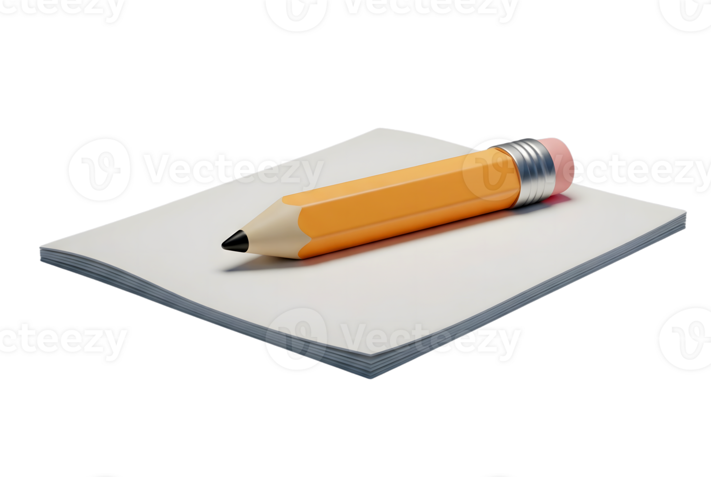 Classic yellow pencil paper minimalist 3D rendering in a soft and smooth renderer png