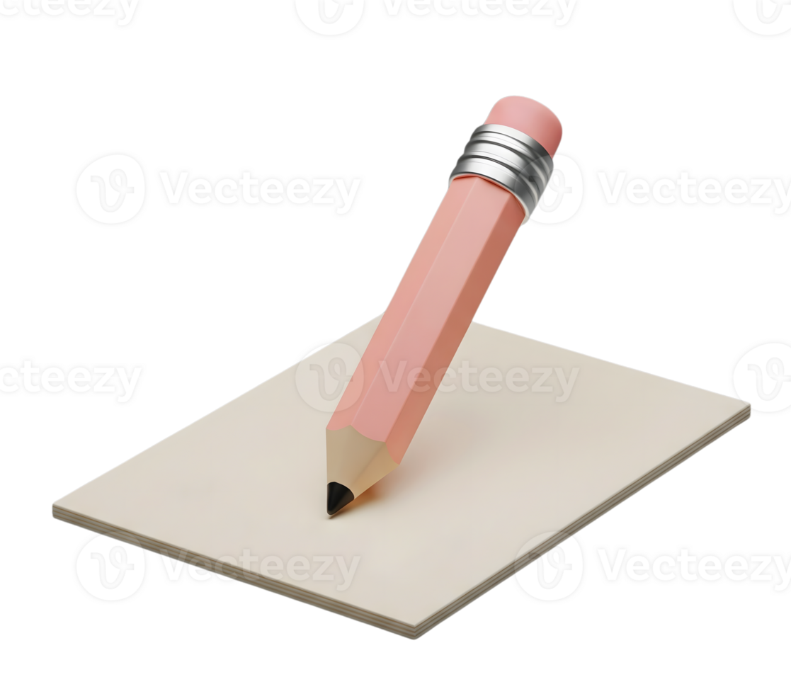 Classic pencil on paper minimalist 3D rendering in a soft and smooth renderer png