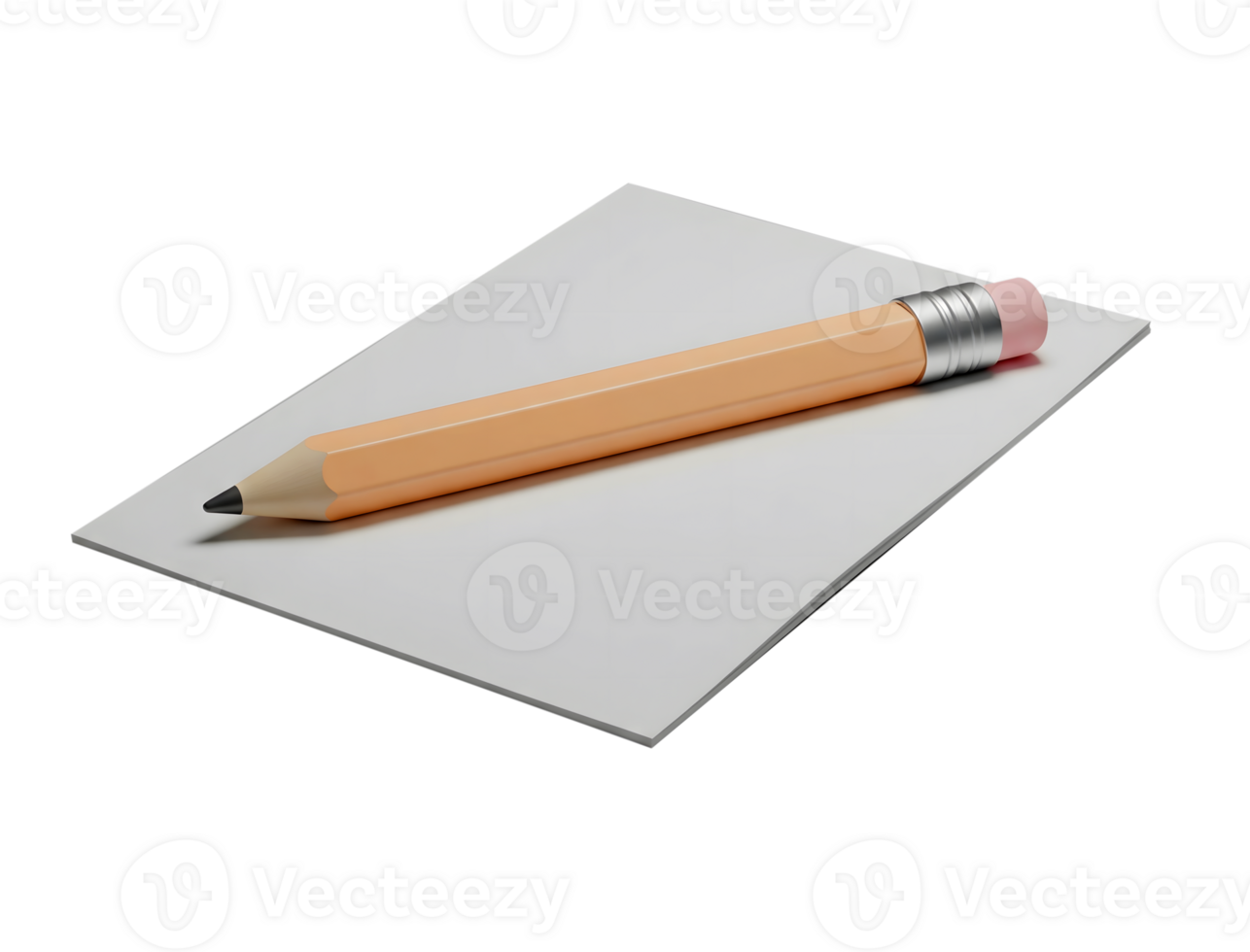 Yellow pencil on paper minimalist 3D rendering in a soft and smooth renderer png