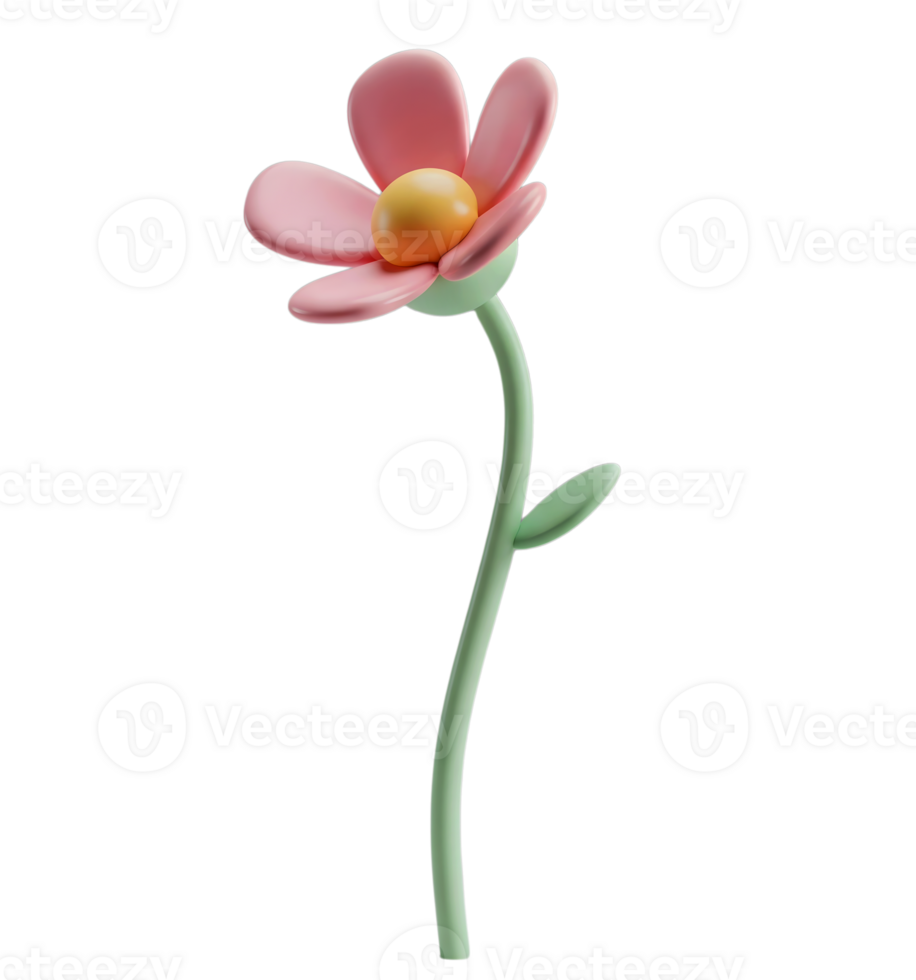 Toy flower minimalist 3D rendering in a soft and smooth renderer png