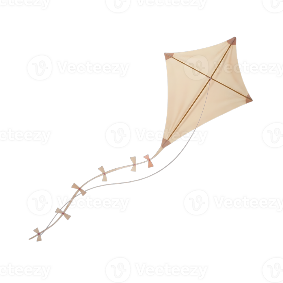 Kite with tail minimalist 3D rendering insoft and smooth renderer png